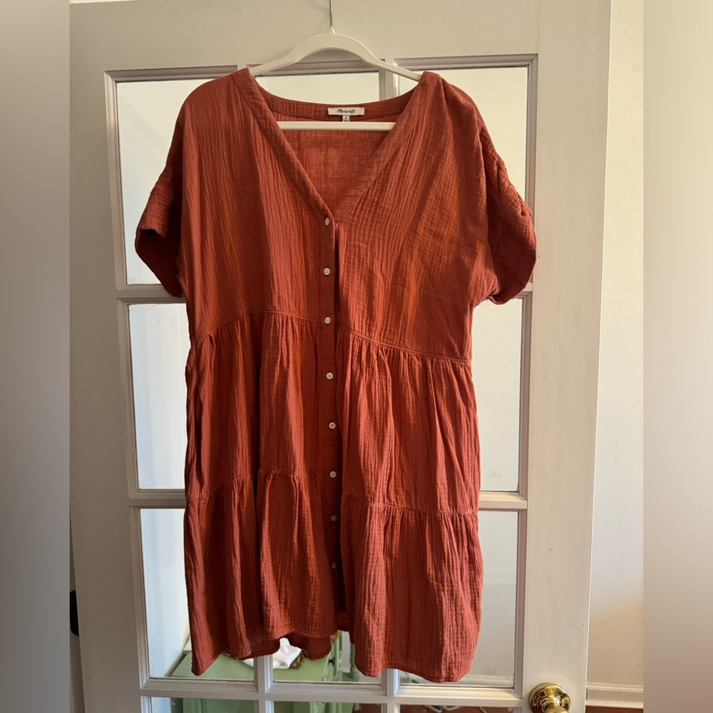 Madewell cuff-sleeve, button-front dress, size M